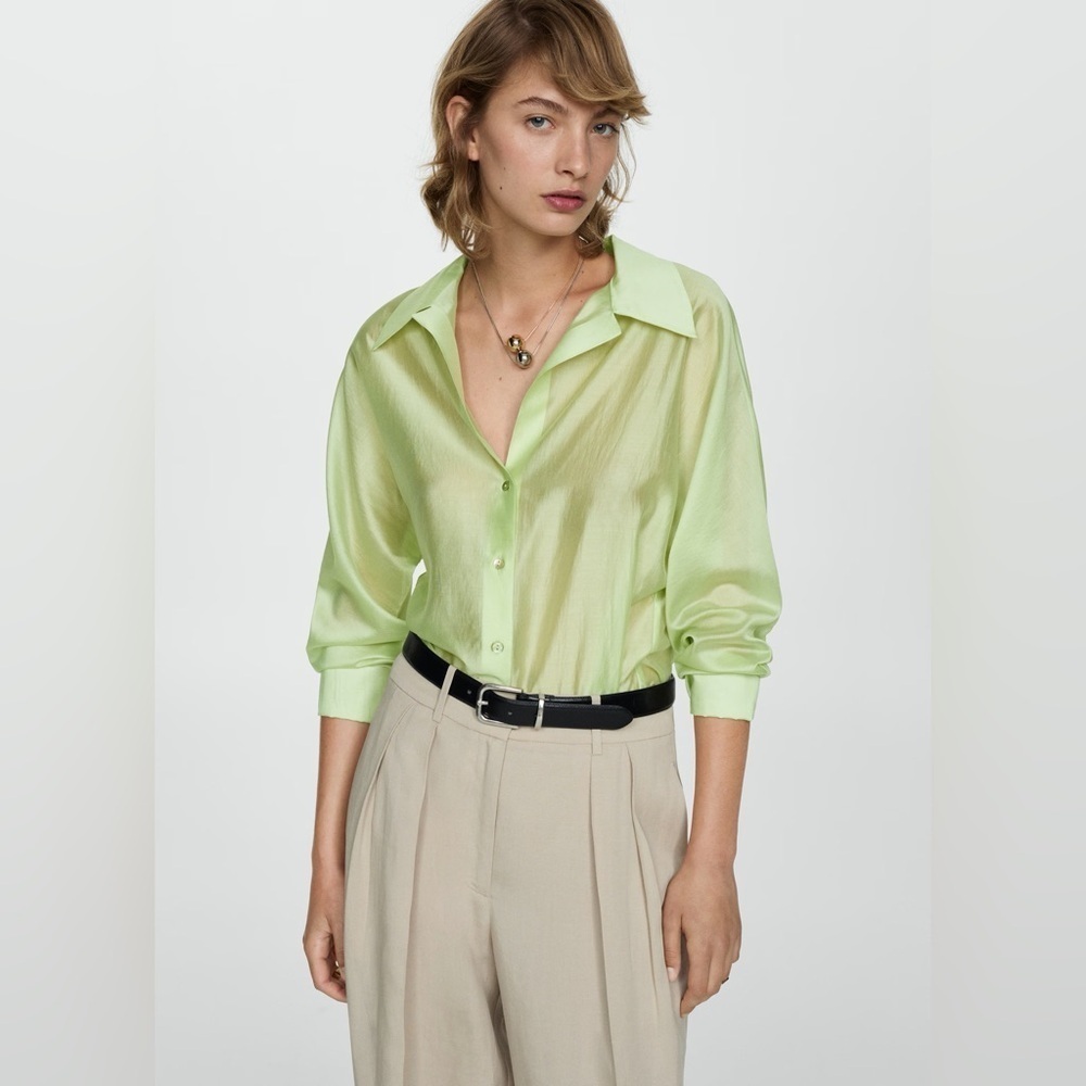 Mango satin lyocell light green shirt NWT